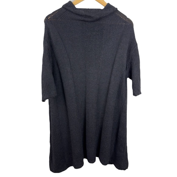 EILEEN FISHER Black Alpaca Silk Rib Turtleneck Long A-Line Short Sleeve Sweater - Picture 7 of 15